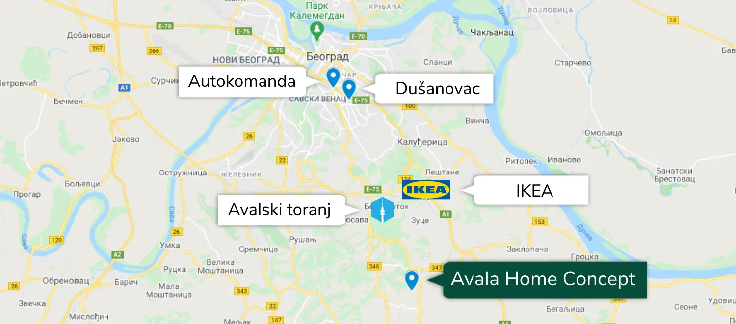 Mapa lokacije Avala Home Concept
